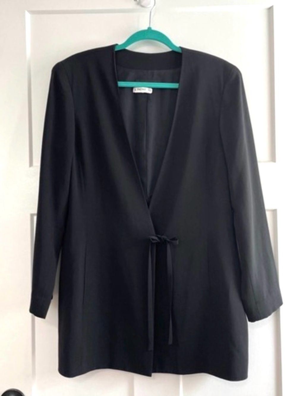 Emanuel Ungaro Black Wool Tie Front Collarless Blazer Jacket Size 14/48